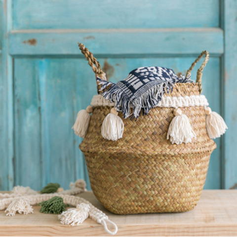 Panier de rangement en rotin en osier, décoration en macramé, Pot de fleur de jardin, salle d'étude, panier de rangement pour la maison ► Photo 1/6