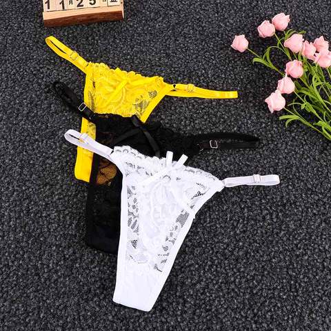 Femmes tongs et G cordes Mini string sous-vêtements dentelle culottes transparentes Lingerie slips femmes Sexy réglable Mujer ► Photo 1/6