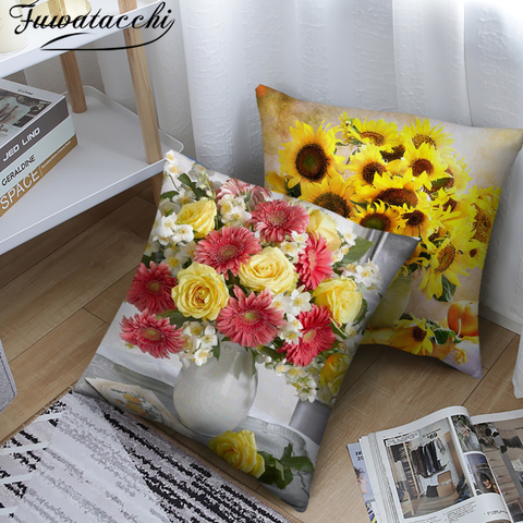 Fuwatacchi fleur Rose taie d'oreiller fleur colorée tournesol Rose housse de coussin pour la maison canapé chaise oreillers décoratifs 45*45 cm housse de coussin ► Photo 1/6