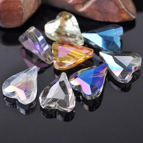 Prisme en verre de cristal à facettes en forme de cœur pointu, perles amples pour la fabrication de bijoux, artisanat, bricolage, 12x10mm, 18x14mm, 22x18mm, 10 pièces ► Photo 1/5