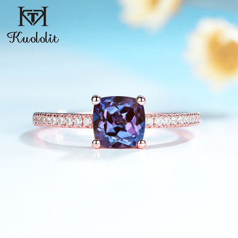 Kuololit – bague en pierre précieuse d'alexandrite 585 pour femmes, en or rose, avec coussin en argent Sterling 925, de luxe, pour fiançailles ► Photo 1/6