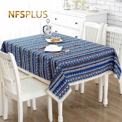 Nappe Bohimian en lin avec bordure en dentelle de coton, 2 couleurs, couverture de Table, nappe décorative pour la maison, pour le dîner et le mariage ► Photo 1/1