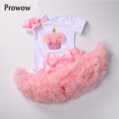 Ensemble de vêtements Tutu pour bébés filles de 6 à 24 mois, body blanc, Pettiskirt, tenues d'anniversaire pour nourrissons, 1ère fête avec bandeau, costume pour bébés filles ► Photo 1/6