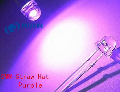 100 pièces 5mm chapeau de paille UV violet lumière grand Angle Ultraviolet 395nm - 400nm Transparent 5mm 20mA 3V lumière-Diode émettrice LED lampe ► Photo 1/1