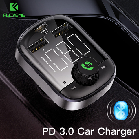 Chargeur USB de voiture FLOVEME PD3.0 pour Xiaomi chargeur de téléphone de voiture USB Charge rapide avec transmetteur FM Kit de voiture Bluetooth lecteur MP3 LED ► Photo 1/6