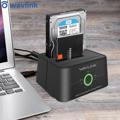 Station d'accueil pour disque dur externe Wavlink double baie SATA vers USB3.0 pour fonctions 2.5/3.5 pouces HDD/SSD hors ligne Clone/sauvegarde/UASP ► Photo 1/6