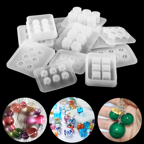 1 pièces Silicone moule 12mm 16mm Cube boule perles avec trou Silicone moule collier Bracelet pendentif UV résine moule fabrication de bijoux ► Photo 1/6