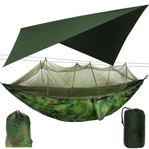 Hamac de Camping en plein air avec moustiquaire et abri solaire, hamac Portable à Double Parachute, tente, bâche, mouche de pluie ► Photo 1/6