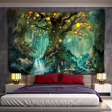 Grands arbres souhaitant 3D impression tapisserie tenture murale Hippie psychédélique décoratif mur tapis drap de lit bohème Hippie décor à la maison ► Photo 1/6