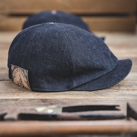 Maden surdimensionné hommes Denim gavroche casquettes pour hommes décontracté Vintage casquette plate Vintage chapeau élastique dos une taille rétro béret chapeaux ► Photo 1/6