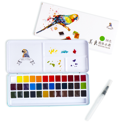 Meiliang – ensemble de 36 couleurs de peinture à l'eau, boîte en fer métallique, ensemble de poche pour pigments de peinture à l'aquarelle avec pinceau en cadeau ► Photo 1/6