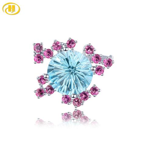 Broche en topaze naturelle bleu ciel S925, argent 9.46 carat, feu d'artifice, excellente topaze de coupe, grenat de Rhodolote, cadeaux exquis pour femmes ► Photo 1/6