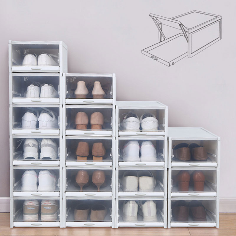 Boîte de rangement de chaussures AJ en plastique dur, armoire empilable,  anti-poussière, organisateur de chaussures