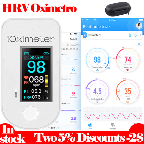 Oxymètre De pouls Bluetooth au bout des doigts HRV oxygène du sang compteur De Saturation De la fréquence cardiaque ► Photo 1/6