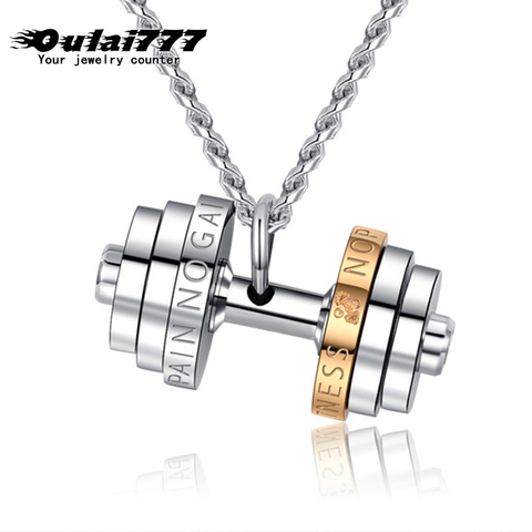 Collier en acier inoxydable pour hommes, couleur acier inoxydable, pendentifs, chaîne, accessoires de Fitness, bijoux pour petit ami, Couple ► Photo 1/6