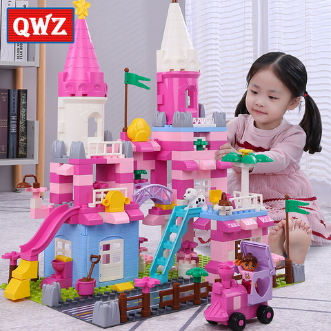 QWZ – blocs de construction de château de princesse rose bricolage enfants, jouets de briques colorées, cadeau de noël pour filles, nouvelle collection ► Photo 1/6