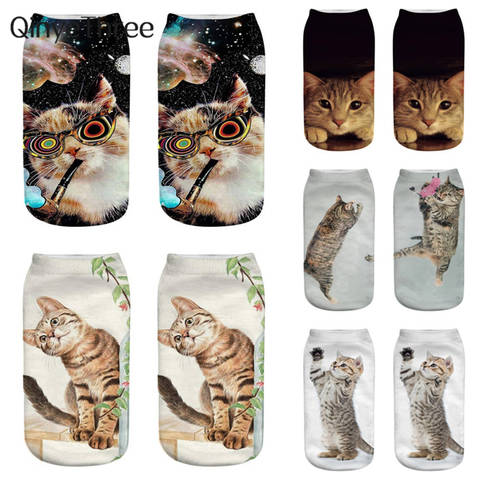 Chaussettes amusantes et mignonnes pour femmes, imprimé en 3D, chaussettes à la cheville, unisexes, à la mode, avec chat de dessin animé, pour femmes, livraison directe ► Photo 1/6