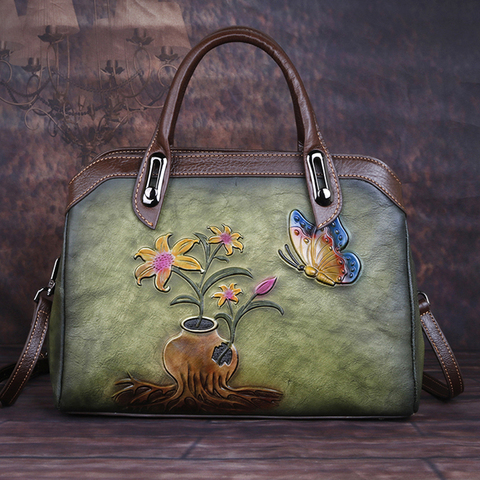 Sac à main en cuir véritable gaufré pour femmes, sacoche pour épaule de bonne qualité, sac à bandoulière de luxe Floral Vintage, fourre-tout de luxe ► Photo 1/6