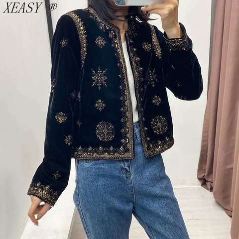 Femmes rétro palais Style industrie lourde broderie paillettes décoratif velours court Cardigan veste automne et hiver ► Photo 1/6