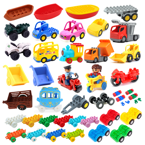 Assemblage, modèle de voiture pour enfants, jouets, grands blocs de construction, pièces de circulation de la ville, pièces de circulation, châssis de véhicule, bateau, moto, compatibles Duplo ► Photo 1/6