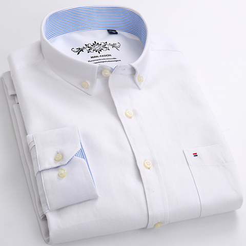 Chemise Oxford pour hommes, grande taille, à manches longues, chemise épaisse, unie, à poches simples et à boutons, décontracté ► Photo 1/6