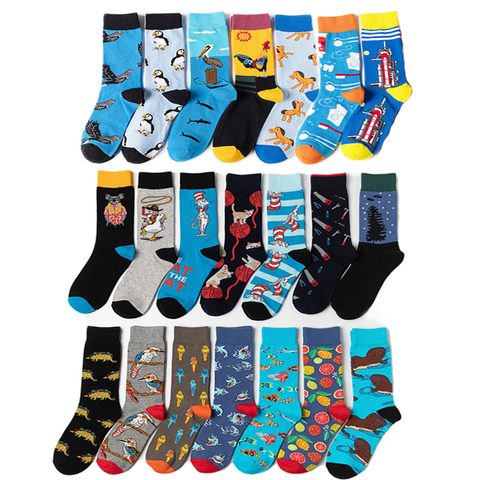 Coton hommes chaussettes hiver Harajuku coloré dessin animé drôle heureux Animal Alien chien chat robe longues chaussettes pour homme cadeau de noël ► Photo 1/6