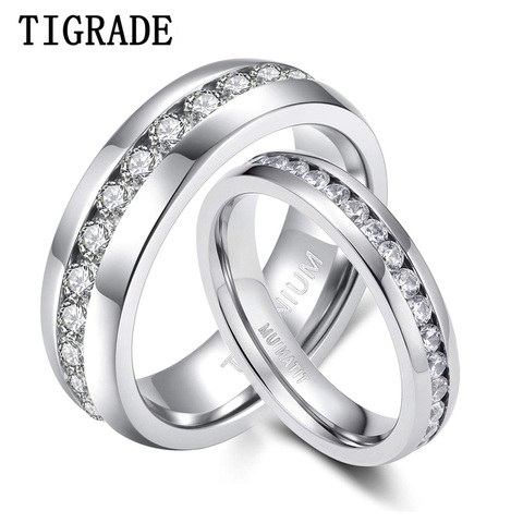 TIGRADE – bague de fiançailles en titane pour hommes et femmes, anneau de luxe en zircone cubique, couleur argent, cristal, pour Couples, 1 pièce, 4/6mm ► Photo 1/6