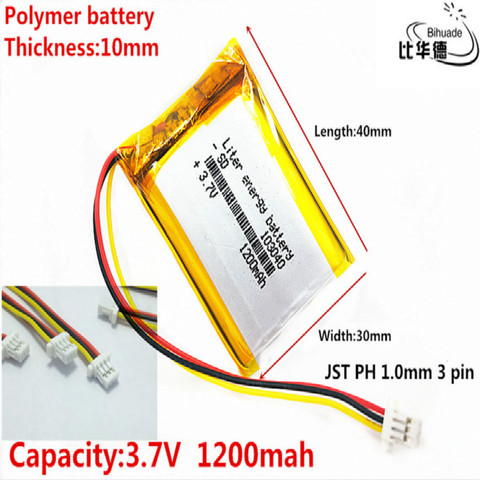 JST PH 1.0mm 3 broches litre batterie d'énergie 3.7 V, 1200mAH 103040 polymère lithium ion/Li-ion batterie pour tablette pc banque, GPS, mp3, mp4 ► Photo 1/4