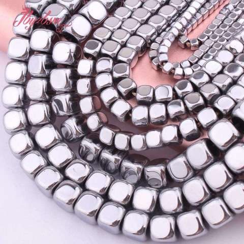 2,3,4,6mm lisse Cube perles argent hématite pierre naturelle entretoise perles pour femmes hommes collier à faire soi-même Bracelets fabrication de bijoux 15