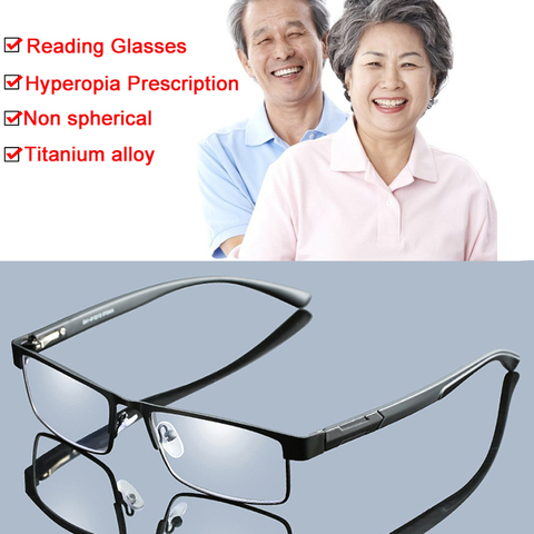 Hommes titane alliage lunettes de lecture Non sphérique 12 couches enduit lentilles affaires hyperopie Prescription lunettes + 1.0 à + 4.0 ► Photo 1/6