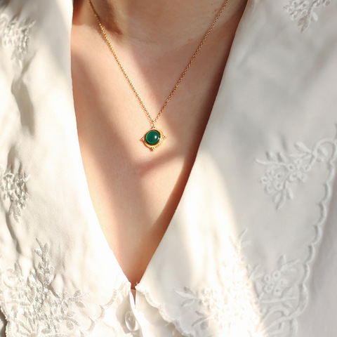 Colliers avec pendentif en pierre d'agate verte pour femmes, chaîne en acier inoxydable, or 18 carats, romantique française, haute qualité, 2022 ► Photo 1/6