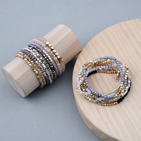 Doreenperles Bracelets en cristal naturel délicat Bracelet perlé avec élastique pour meilleur Couple bijoux 18cm(7 1/8 
