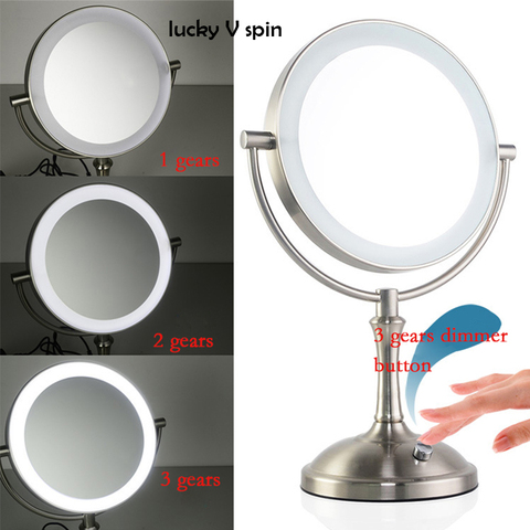 Miroir de maquillage 8 bureau de pouce miroir en métal 2 faces 3X 5X 10X miroir cosmétique grossissant lampe à LED ajuster la luminosité ► Photo 1/6