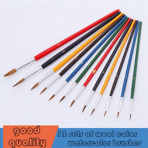 The New! 12 brown wool watercolor brushes suitable for acrylic oil painting gouache watercolor oil brush set ► Photo 1/6