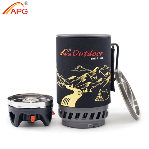 APG Portable système de cuisson en plein air randonnée cuisinière échangeur de chaleur Pot Propane gaz brûleurs 1400ml Camping équipement four ► Photo 1/6