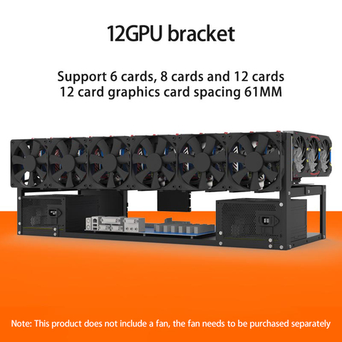 Support de fixation de carte graphique, 6 cartes, 8 cartes, 12 cartes, cadre de refroidissement pour carte graphique GPU, double alimentation, ouvert ► Photo 1/6