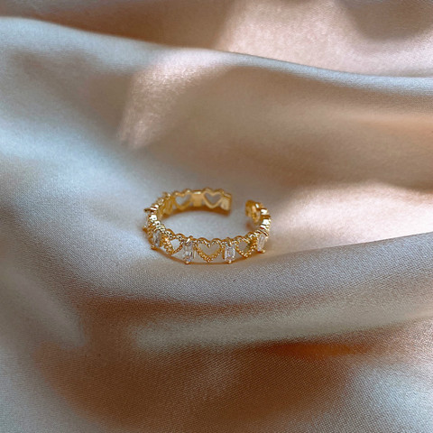 2022 corée du sud nouveau creux en forme de coeur or bague d'ouverture exquise mode Simple Index bague femmes Banquet bijoux ► Photo 1/6