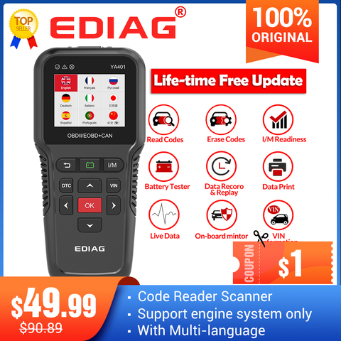 Ediag – outil de diagnostic automobile YA401, lecteur de code, Scanner, mises à jour gratuites, fonctions complètes, prise OBD2, vérification de la batterie, PK KW850 CR3008 ► Photo 1/6