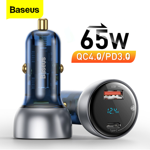 Baseus – chargeur de voiture 65W PD, Charge rapide 4.0 QC3.0, USB Type C, pour iPhone 12 11 Xiaomi Samsung MacBook, ordinateur portable ► Photo 1/6