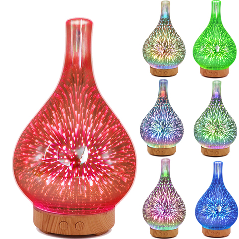 Humidificateur d'air de forme de Vase en verre de feu d'artifice 3D avec 7 couleurs Led veilleuse arôme diffuseur d'huile essentielle brumisateur ultrasonique ► Photo 1/5