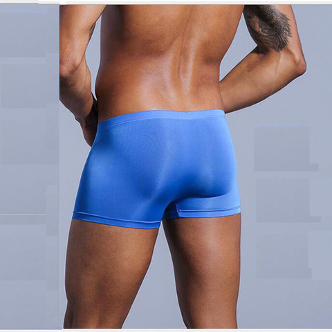 Boxer en nylon et soie glacée pour homme, sous-vêtement très fin, très extensible, avec double sac ► Photo 1/5