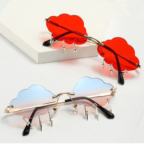 Lunettes de soleil Vintage sans bords pour femmes et hommes, nuage, Steampunk, sans cadre, pendentif foudre, UV400, lunettes de conduite ► Photo 1/6