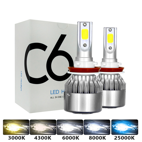 C6 H1 H3 Ampoules De Phares Led H7 A Mené DES LUMIÈRES DE VOITURE H4 880 H11 HB3 9005 HB4 9006 H13 6000K 72W 12V 8000LM PHARES AUTOMATIQUES ► Photo 1/6