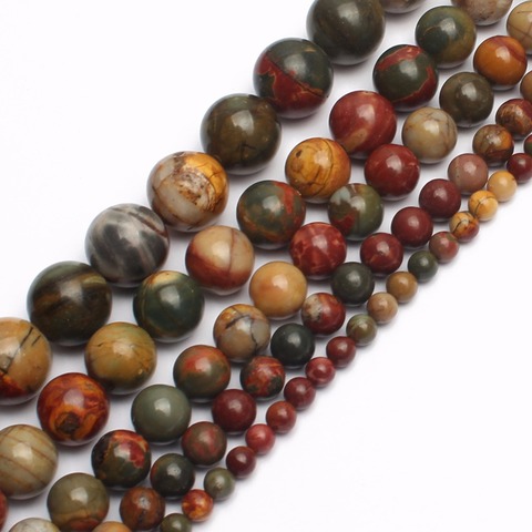 Perles rondes en pierre naturelle de Picasso pour la fabrication de bijoux, 15 pouces, taille 4/6/8/10/12mm, vente en gros ► Photo 1/5