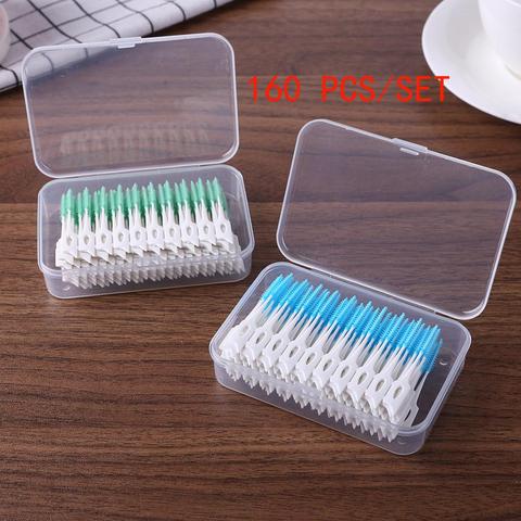 160 pièces/ensemble cure-dents en Silicone souple Double extrémité fil dentaire Inter brosse dents bâton cure-dents outil de soin buccal propre ► Photo 1/6