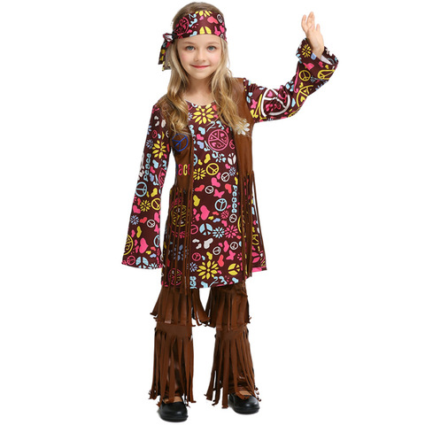 Umorden – Costume Hippie pour filles, tenue de fête d'halloween, de carnaval, pour enfants des années 70 ► Photo 1/6