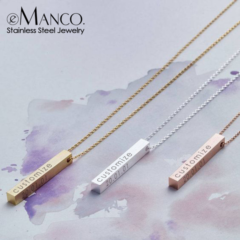 EManco-collier à quatre côtés personnalisé avec nom gravé sur les côtés, pendentif en acier inoxydable pour femmes/hommes, cadeau ► Photo 1/6