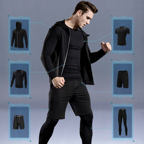 Vêtements de Sport pour homme, tenue et tenue de Sport pour Gym, Jogging, entraînement, 6 pièces/ensemble ► Photo 1/6