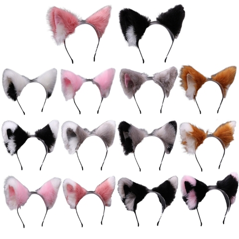 Femmes réaliste longue fourrure Animal chat oreilles bandeau Lolita Kawaii Anime cheveux cerceau Halloween Cosplay fête casque ► Photo 1/6