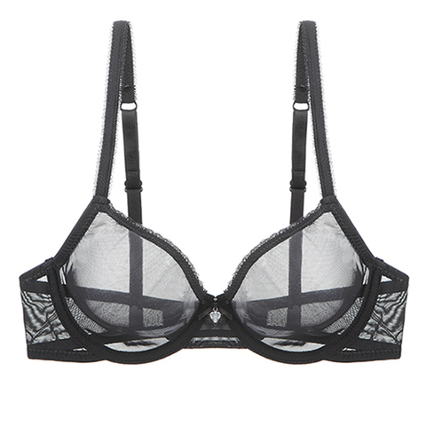 YBCG Sexy noir femmes soutien-gorge dentelle maille voir à travers les sous-vêtements Stretch creux Lingerie dentelle solide doux culotte soutiens-gorge pour les femmes ► Photo 1/6